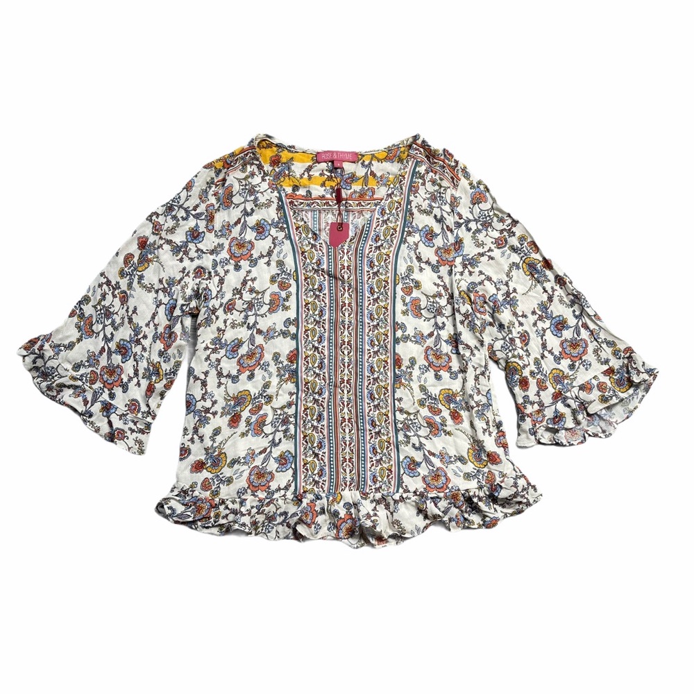 Rose & Thyme Floral Bohemian Peasant Blouse S